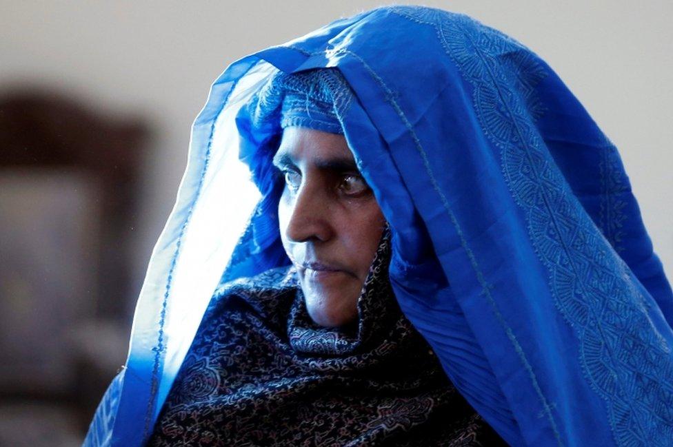 Sharbat Gula, the green-eyed "Afghan Girl" whose 1985 photo in National Geographic became a symbol of her country's wars, arrives to meet with Afghanistan's President Ashraf Ghani in Kabul, Afghanistan November 9, 2016.