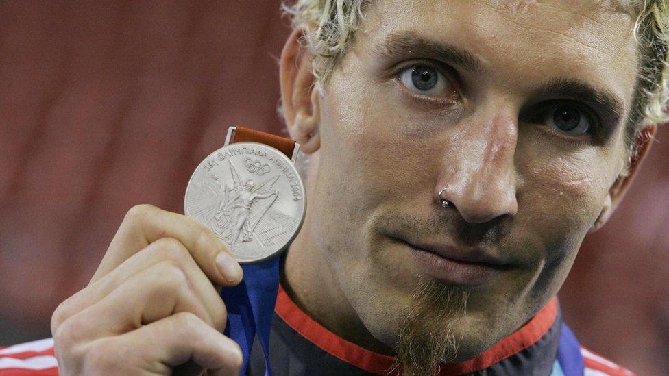 Stefan Kretzschmar with his silver handball medal at the Athens 2004 Olympics