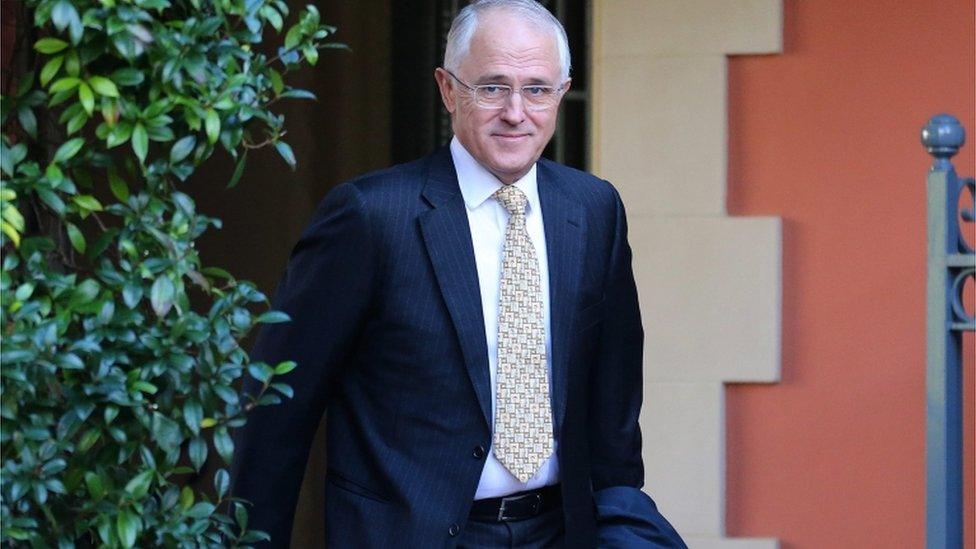 Prime Minister Malcolm Turnbull emerges from his Sydney home