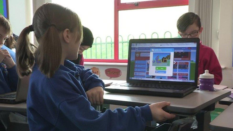 Pupils at a standing desk