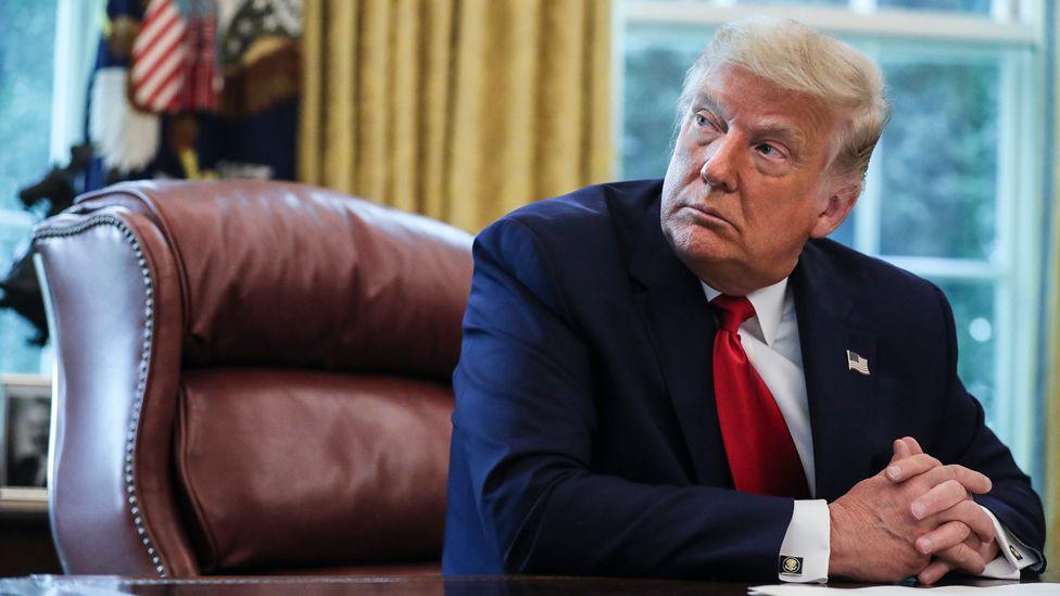 U.S. President Donald Trump speaks in the Oval Office during an event commemorating the repatriation of Native American remains and artefacts from Finland on September 17, 2020 in Washington, DC. 