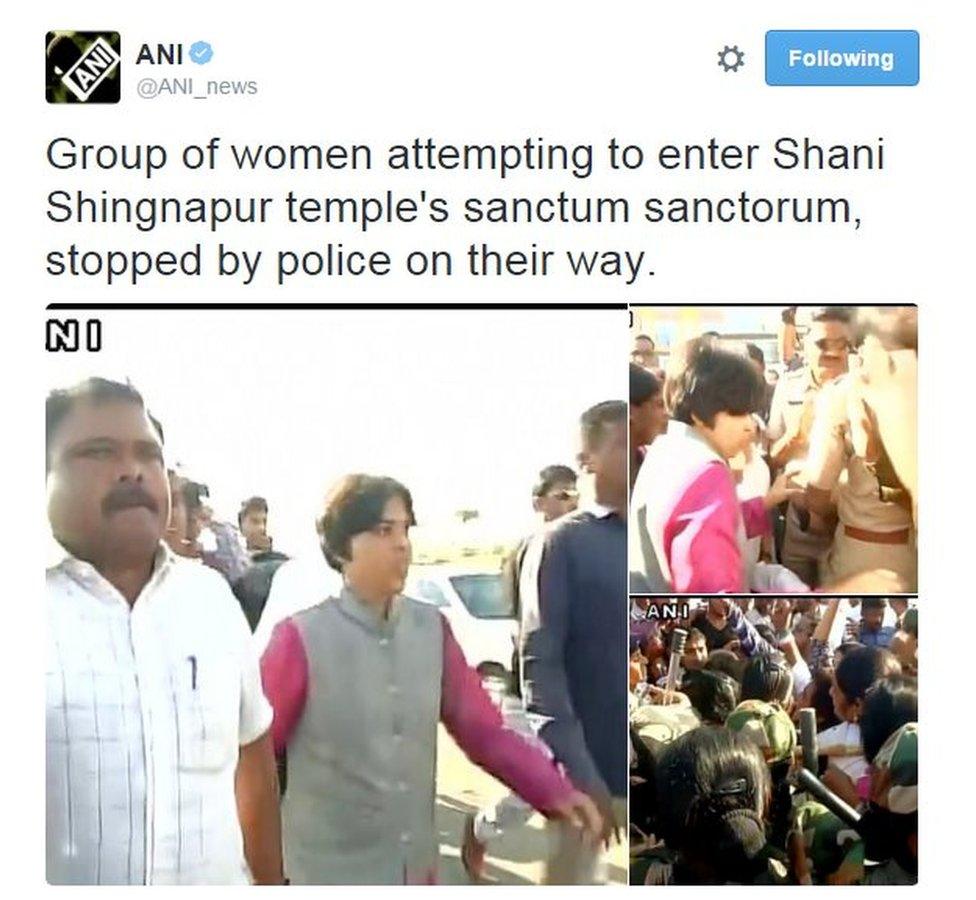 Group of women attempting to enter Shani Shingnapur temple's sanctum sanctorum, stopped by police on their way.