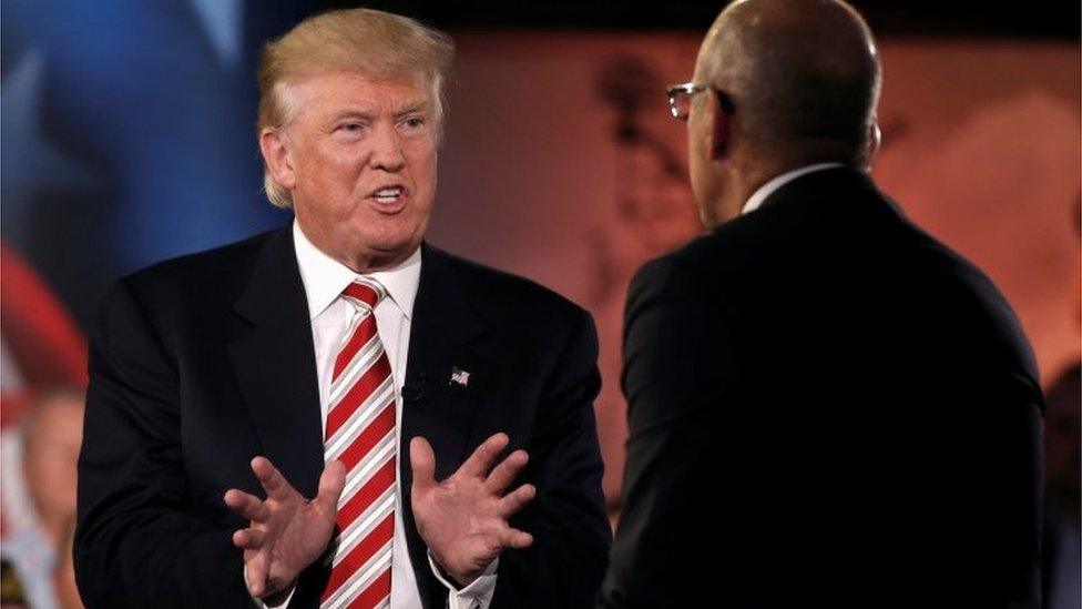 Republican presidential nominee Donald Trump speaks to Matt Lauer during the Commander in Chief Forum in Manhattan.