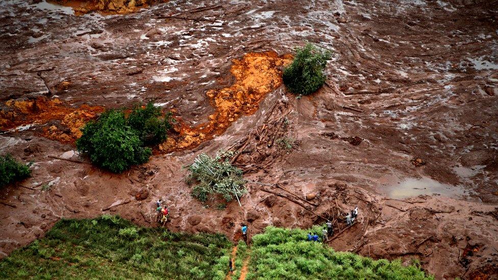 Aerial view of mud and waste from the disaster caused by a dam spill in Brumadinho, Minas Gerais, Brazil, 26 January 2019