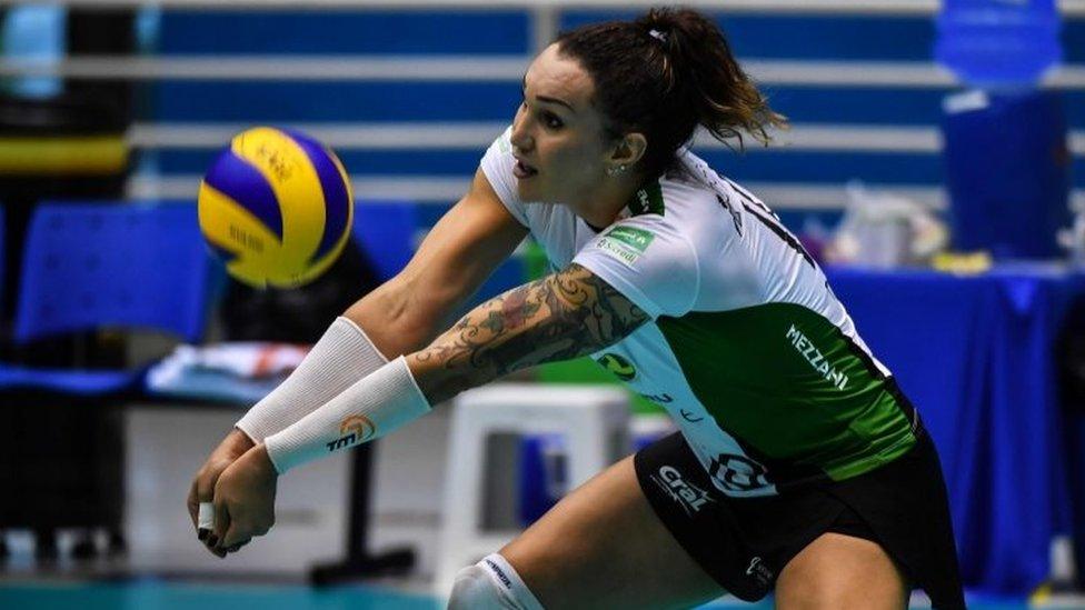 Brazilian transsexual volleyball player Tifanny Abreu takes part in a training session in Barueri, Sao Paulo, Brazil on February 16, 2018.