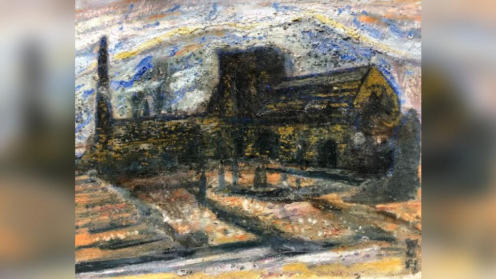 Dan Llewellyn Hall's painting of Abbey Crucis in Llangollen