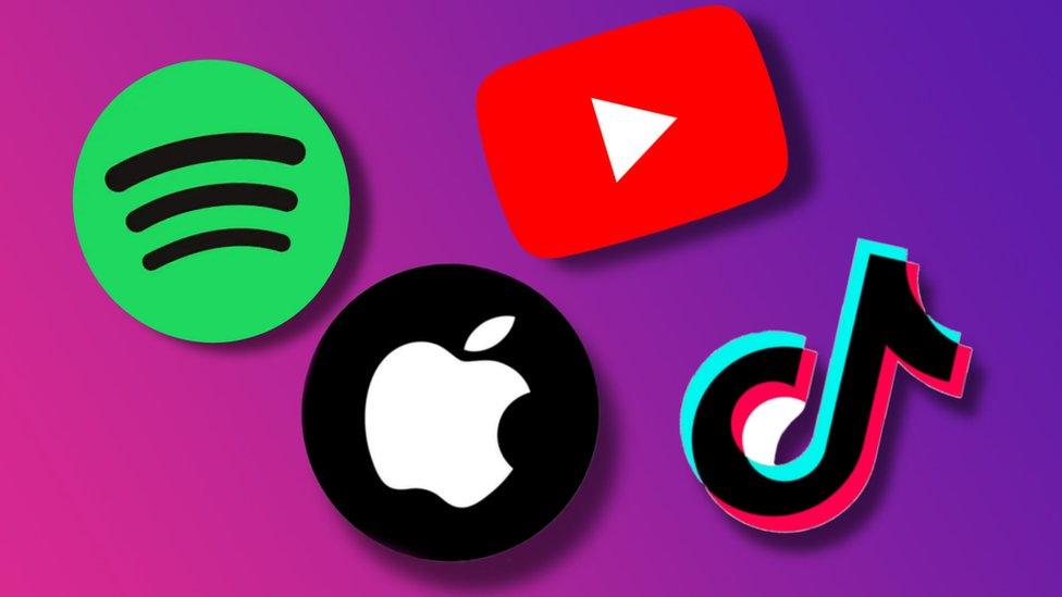 Spotify-YouTube-Apple-TikTok logos.