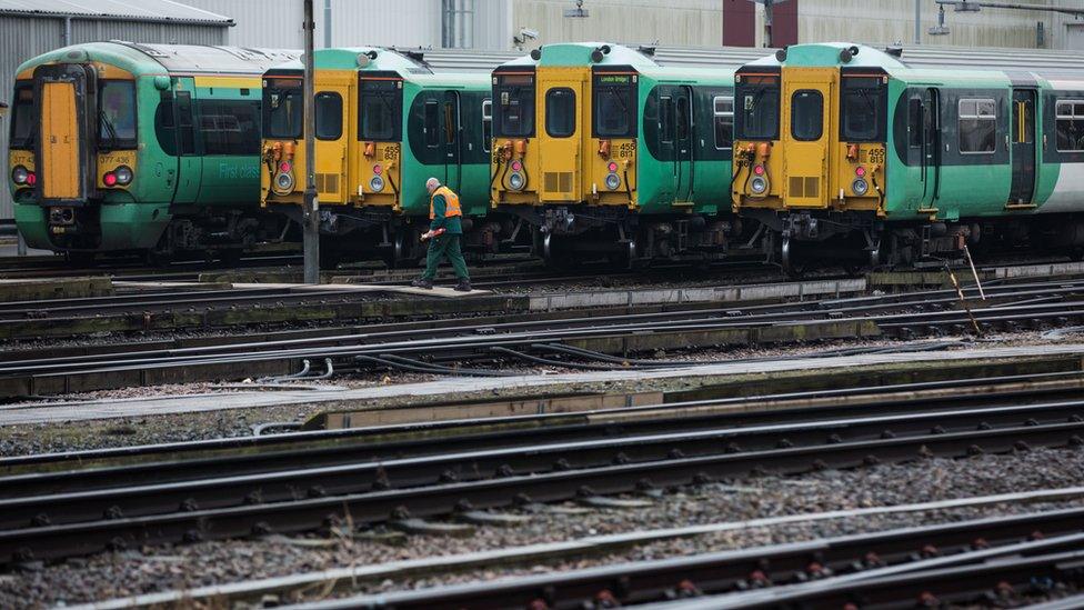 Southern trains sitting in Selhurst Park depot during industrial action