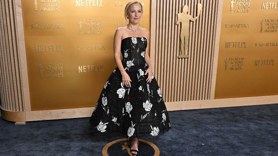 Gillian Anderson arrives for the 31st Annual Screen Actors Guild awards at the Shrine Auditorium in Los Angeles, February 23, 2025