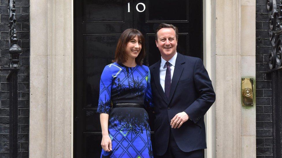 David Cameron and Samantha Cameron outside Downing Street after the Conservatives 2015 general election win