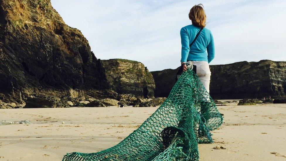 Tracey Williams carrying 'ghost' fishing gear