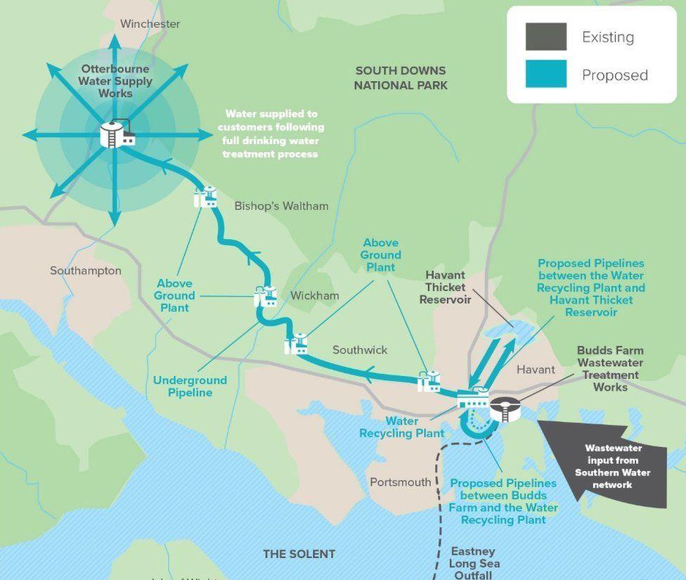 Map with graphics showing the process behind the recycling plans