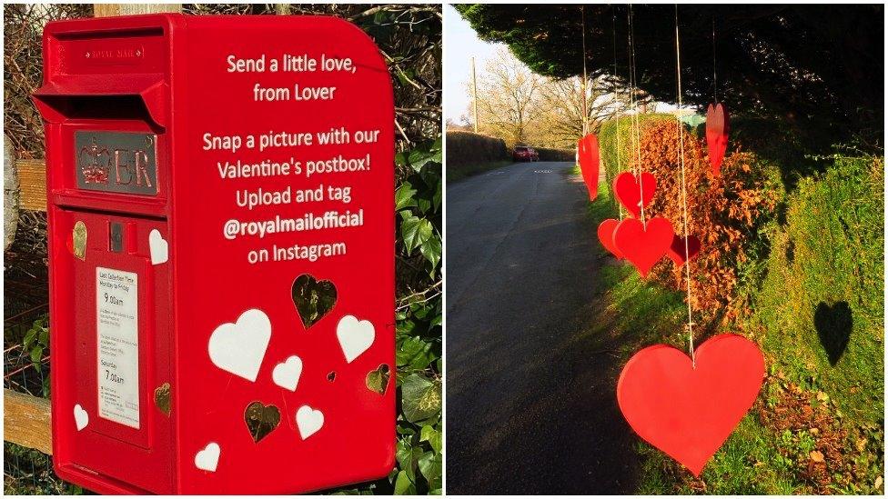 Post box and trees with hearts on them