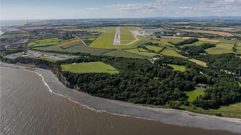 Aerial view of approach to Cardiff Airport