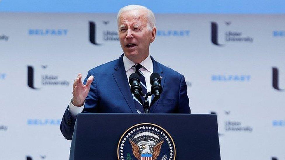 Joe Biden speaking at Ulster University