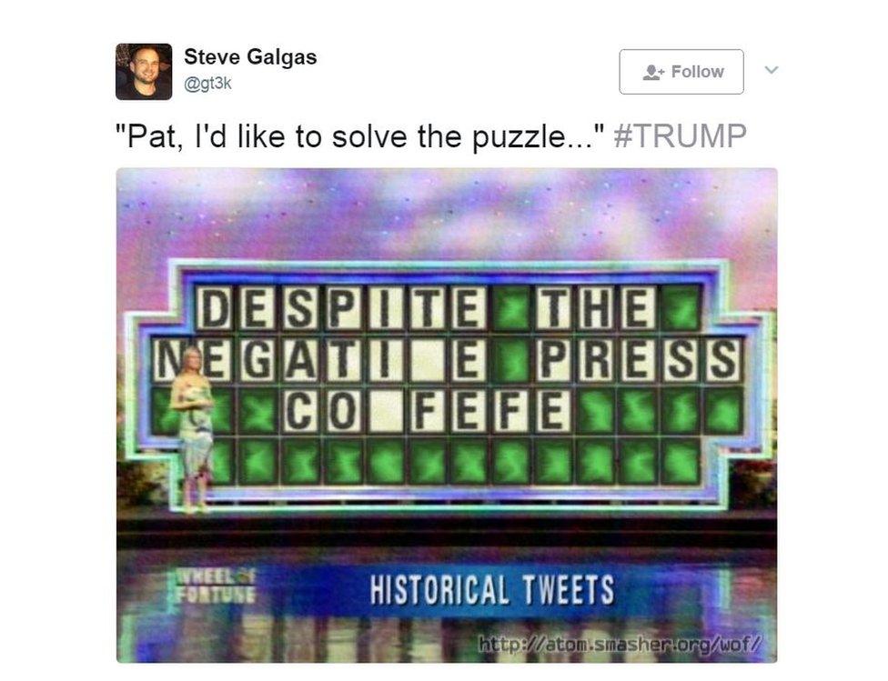 A recreation of the Wheel of Fortune game show, using Trump's tweet