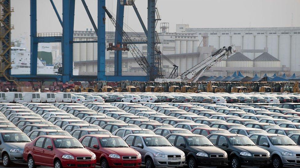 Fiat cars at the port of Santos in Brazil