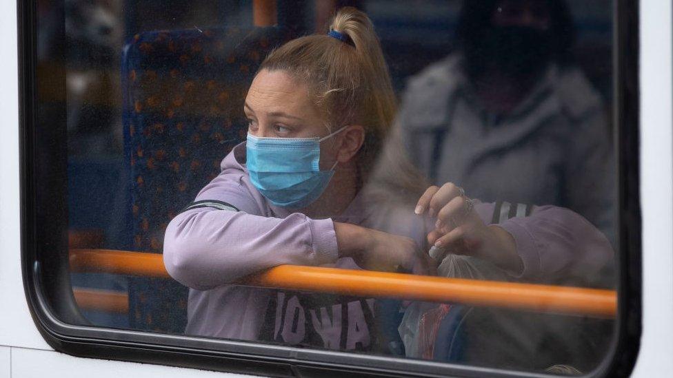 Woman on a bus in Caerphilly