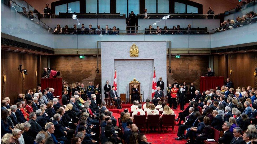 Governor General Julie Payette delivers the Speech from the Throne as Prime Minister Justin Trudeau looks on in December 2019