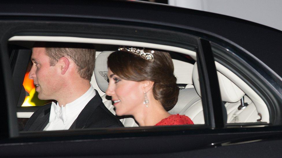 Prince William and his wife Catherine arrive for a state banquet to honour the state visit by China's President, Xi Jinping on 20 October, 2015 in London, England