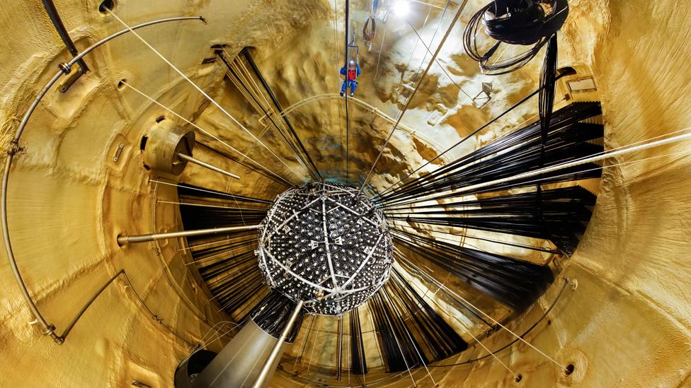 SNO+ neutrino laboratory construction. Located 2km underground at the SNOLAB in Sudbury, Ontario, Canada.