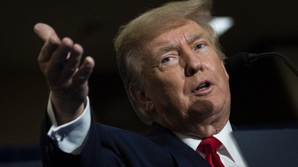 Former President Donald Trump speaks during the America First Agenda Summi in Washington, DC