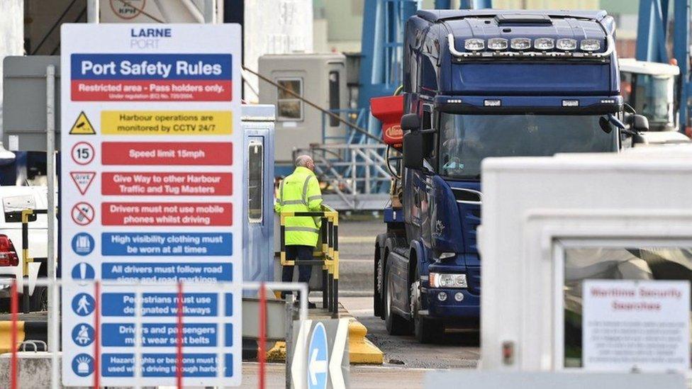 Trucks being checked at a port