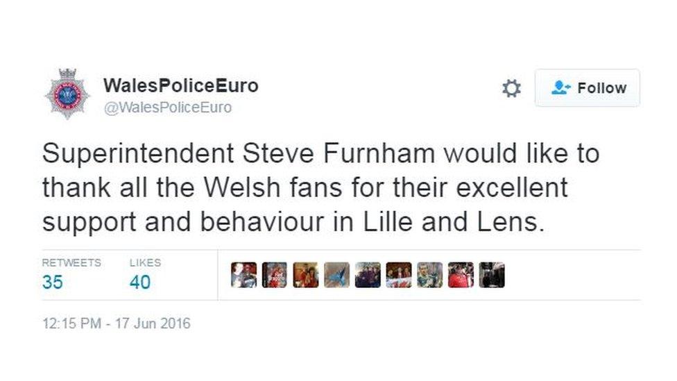 Tweet from Wales police lead in France