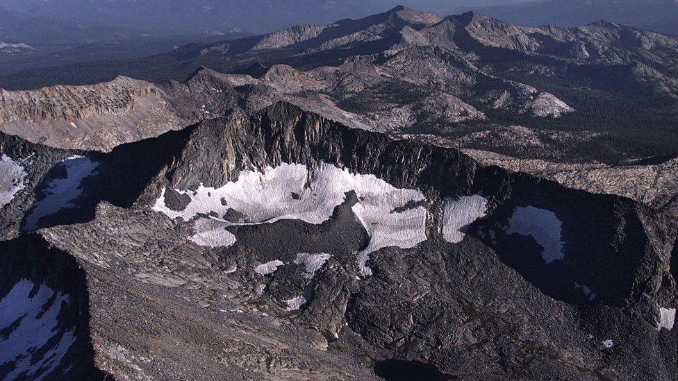 Glacier seen from the air in mountains