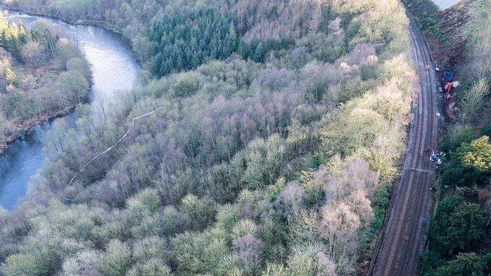 Aerial view of landslip site