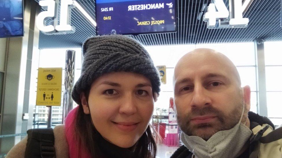 Jez Myers and Maria Romanenko at the airport