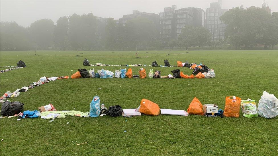 Rubbish bags on ground