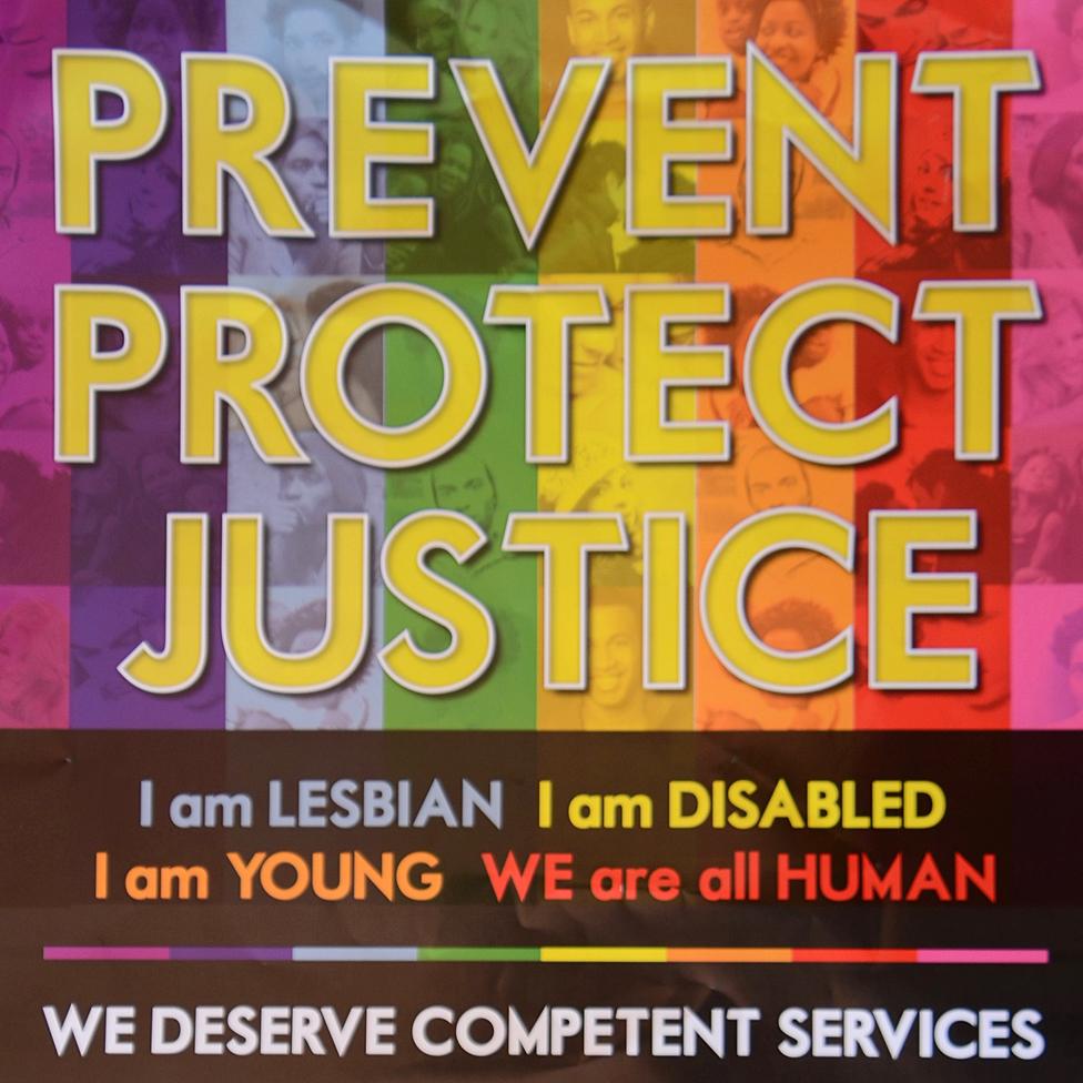 Campaign poster with words: Prevent Protect Justice