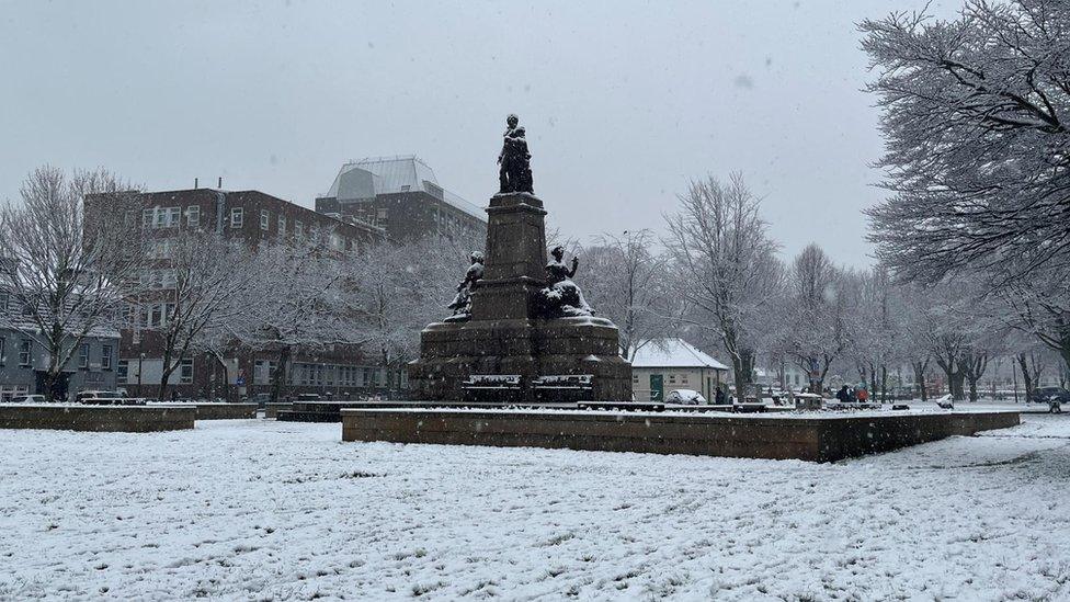 Snow in St Helier, Jersey, on Tuesday