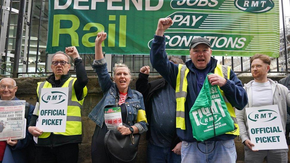 The picket line outside Edinburgh Waverley Station