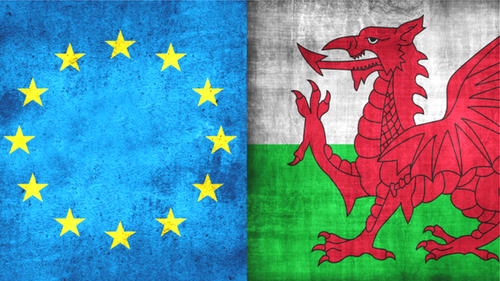 Wales and EU flags