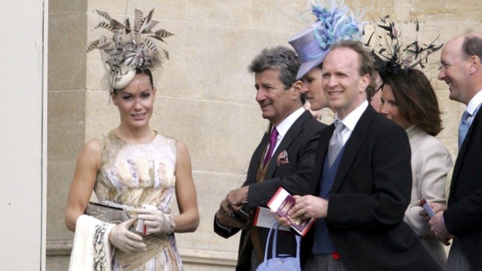 Tara Palmer-Tomkinson, left, and her family arriving at Prince Charles and his wife Camilla, Duchess of Cornwall's service of Prayer and Dedication at St. George's Chapel in Windsor on 9 April 2005