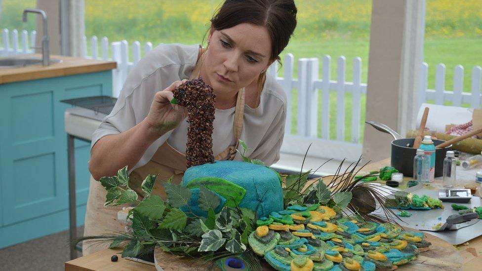 Candice with peacock creation