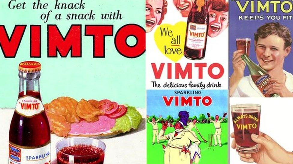 montage of adverts for Vimto