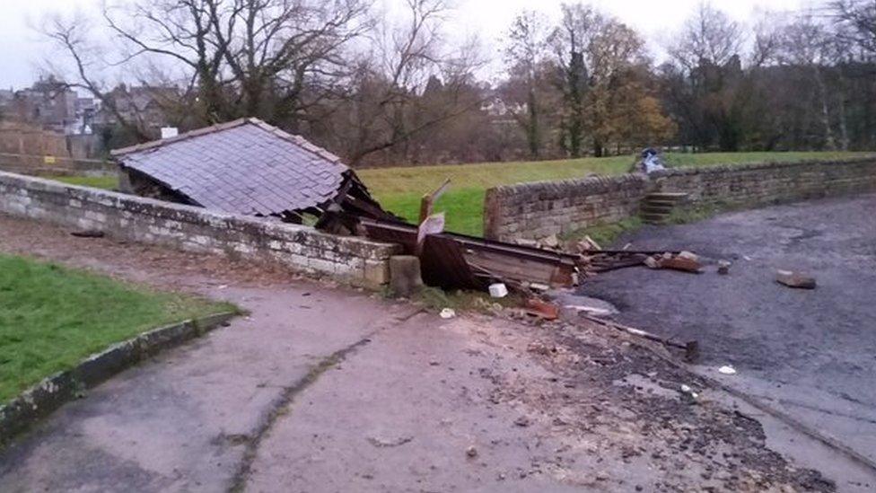 Destroyed buildings from floods