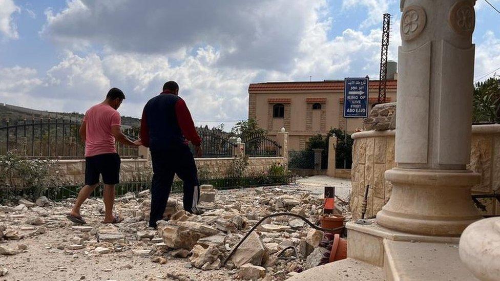 Damaged buildings in Dharya, Lebanon