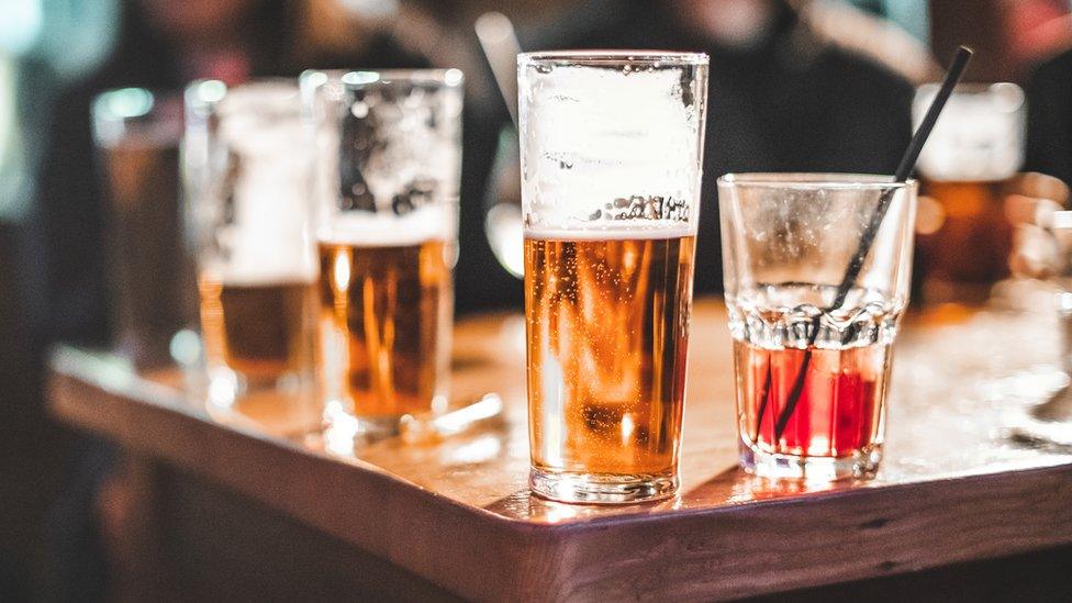 Drinks on a table in a bar