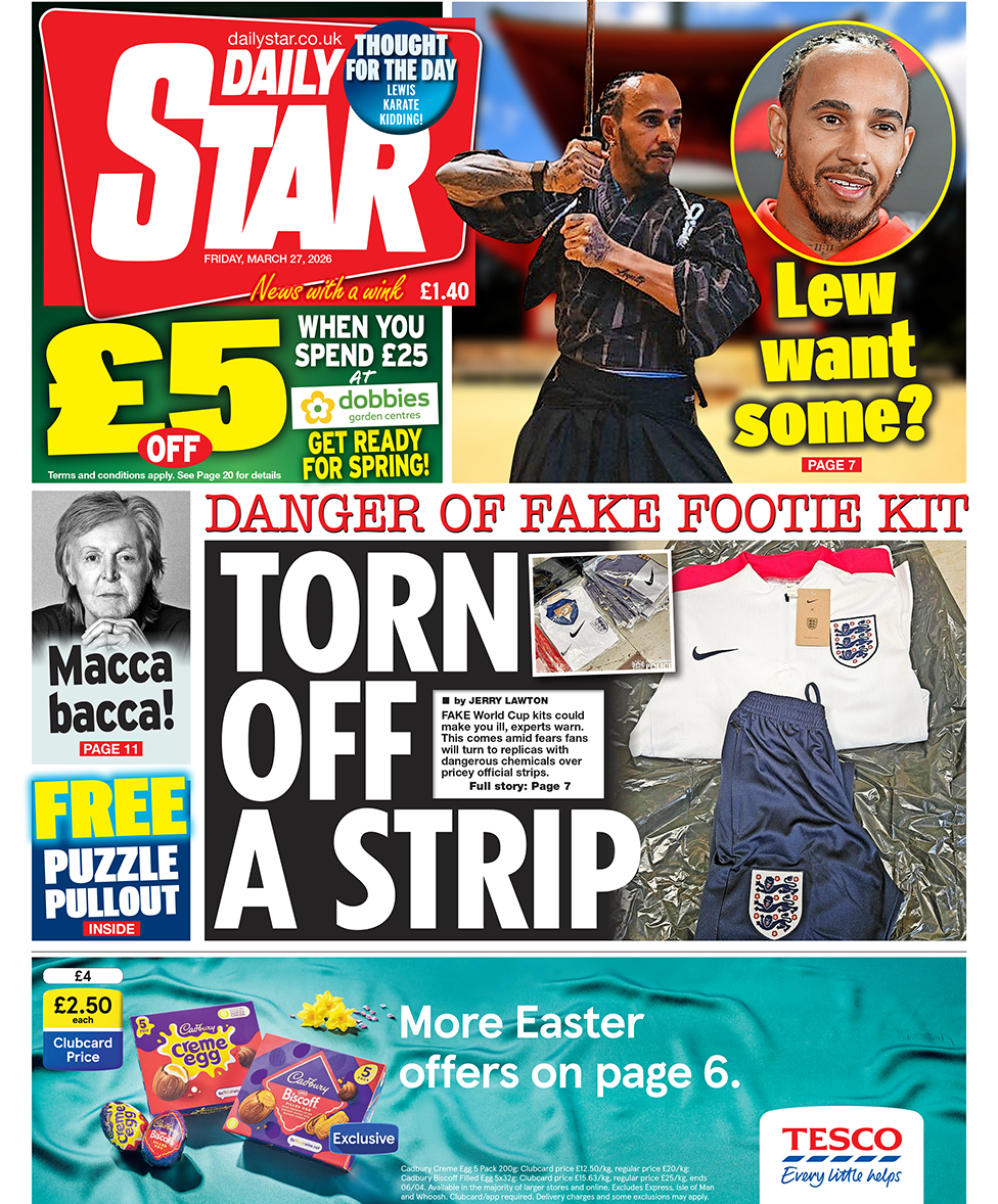 "E shqyer nga një shirit", shkruhet në titullin kryesor të faqes së parë të Daily Star.