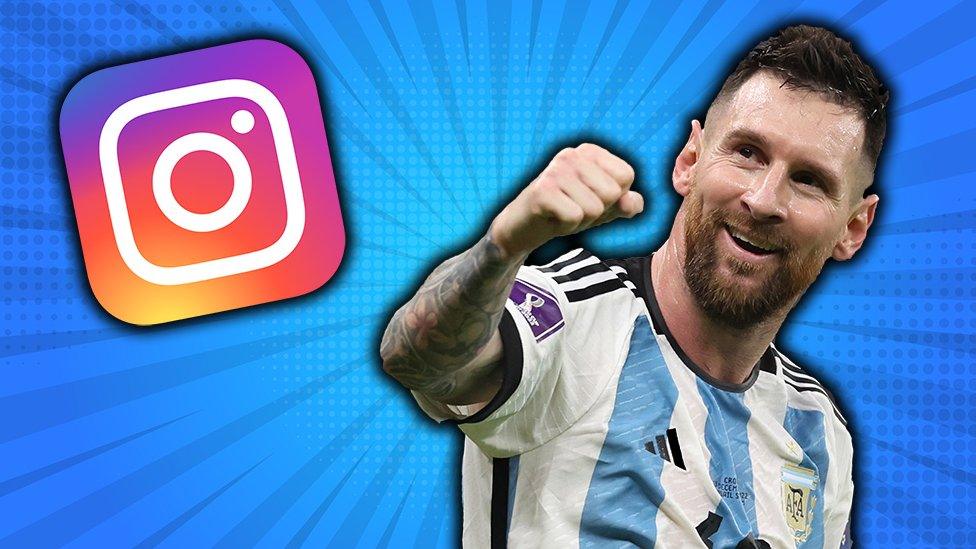 On the left, instagram logo, and on the right, Lionel Messi