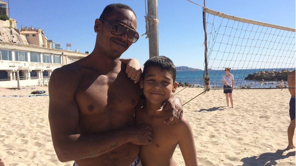 Jean-Claude and his son at Prophete beach Marseille