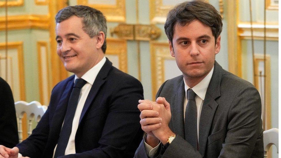 Gérald Darmanin and new French prime minister Gabriel Attal attend the weekly cabinet meeting