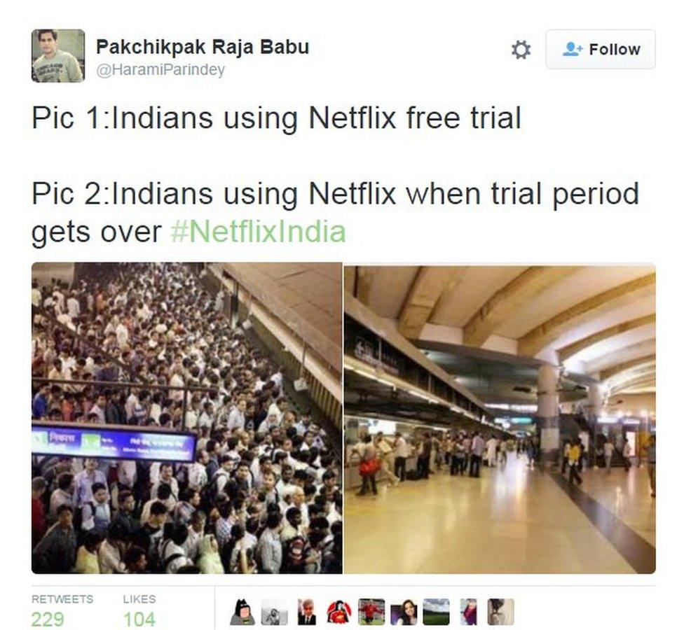 Pic 1:Indians using Netflix free trial Pic 2: Indians using Netflix when trial period gets over #NetflixIndia