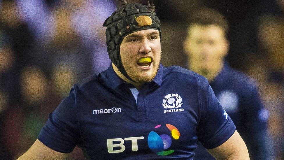 Zander Fagerson in action for Scotland against England in this year's Six Nations