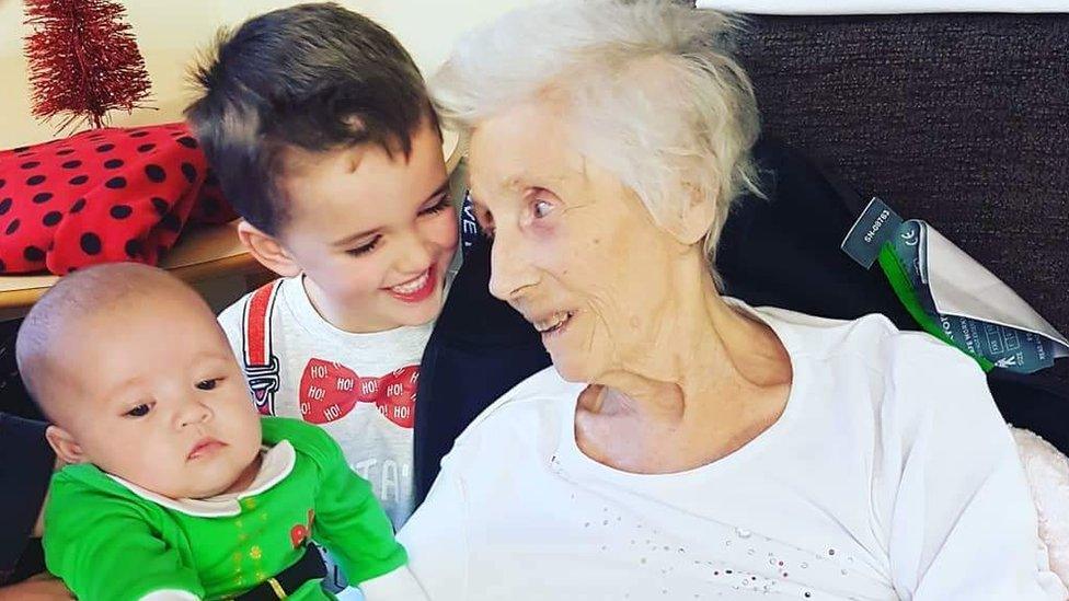 Carwyn and sister Eirlys with great-grandmother Shirley