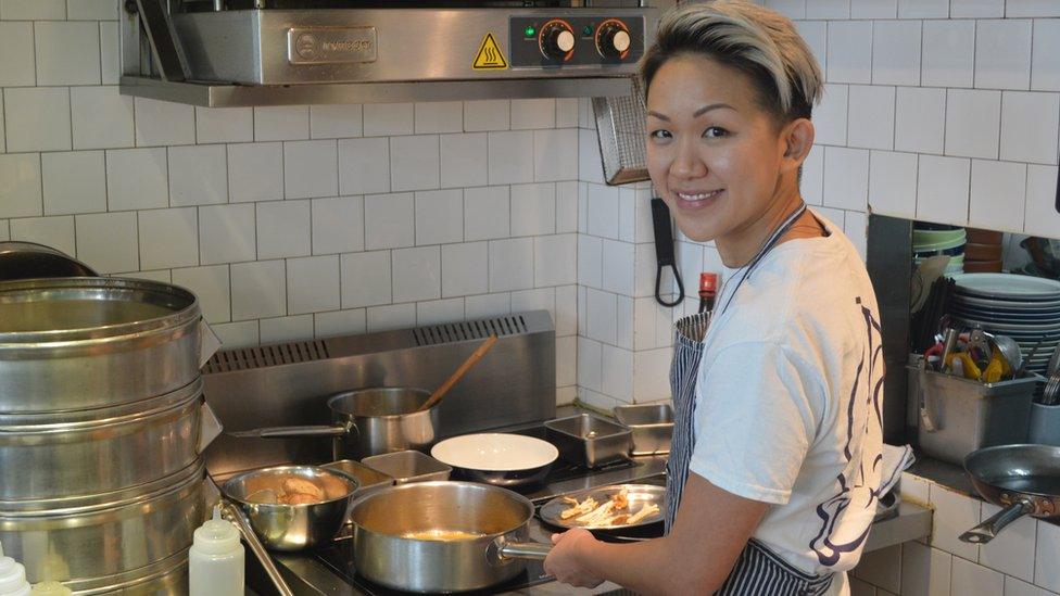 May Chow in her kitchen